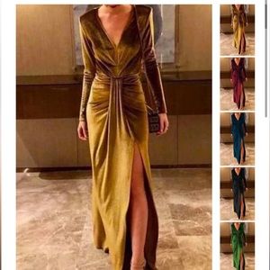 Paulawow golden orange velvet maxi/midi dress